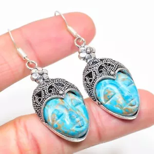 Copper Larimar Gemstone 925 Sterling Silver Earring 2.25" v309 - Picture 1 of 7