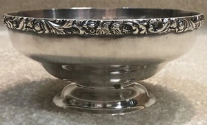 VINTAGE ELLIS BARKER SILVER-PLATE ROUND PEDESTAL BOWL w/MENORAH MARK, 4 3/4” - Picture 1 of 5