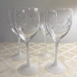 Set Of 4 Hummingbird Frosted Lead Crystal Wine Glasses Avon NEW 8” - Picture 1 of 8