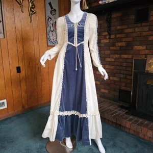 Vintage 70s Gunne Sax Blue Velvet Renaissance Corset Prairie Maxi Dress Gown S/M - Picture 1 of 10