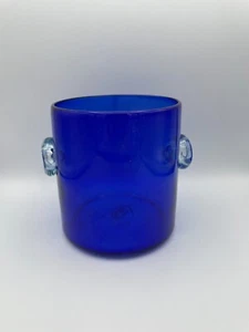 Cobalt Blue Hand Blown Art Glass Bar Ware Ice Bucket 6.5"x6" - Picture 1 of 7
