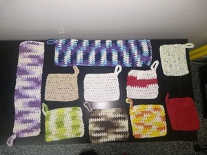 Set of 10 Handmade Cotton Crochet  Dishcloths Face Wash Cloths Hot Pads Vintage - Picture 1 of 1