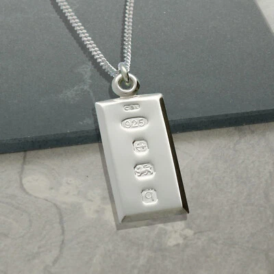 925 Sterling Hallmarked Silver Small Ingot Pendant with Chain & Engraving Option - Image 1 of 4