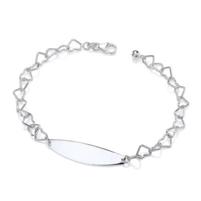 925 Sterling Silver 7.5 inch Adjustable Heart Link Ladies ID Bracelet  - Image 1 of 3
