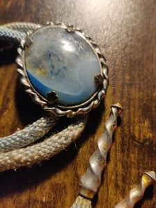Ocean Picture Agate Perhaps Vintage Bolo Tie - 1970’s Silver Tone Unknown Gem - Picture 1 of 6