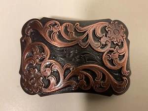 Vintage,Antique Copper ,rectangular Western Belt Buckle Floral & Vine design - Picture 1 of 8