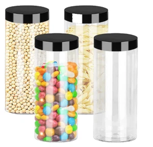 4 Pack Clear Plastic Jars Organizing, Kitchen & Pantry Airtight Lids (48 oz) - Picture 1 of 4