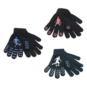 Boys Girls Kids Thermal Magic FOOTBALL Gloves Grip Gripper Stretch Winter Black  - Picture 1 of 4