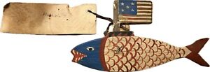 Vintage Americana Folk Art Flag Fish Trout Wooden Primitive Anita J Ornament
