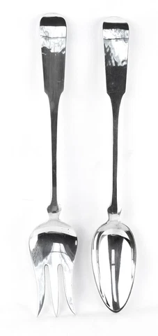 Porter Blanchard Handmade Sterling Long Handled FIDDLE 12 3/4" Salad Set Cover
