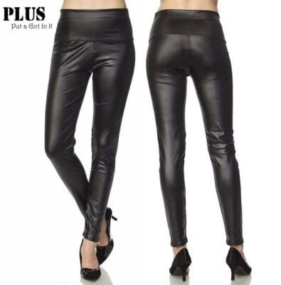 New Womens PLUS SIZE MATTE FAUX LEATHER LOOK LEGGINGS BIKER PANTS 1X 2X 3X - Image 1 of 4