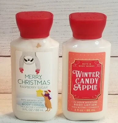 Bath & Body Works 3oz Lotion Merry Christmas Raspberry Sugar Winter Candy x2 NEW - Image 1 of 4