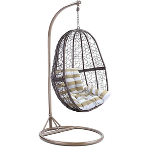 Luxus Hängesessel Fun XL Polyrattan Korb Braun Gestell braun Kissen Braun Weiß - Bild 1 von 9