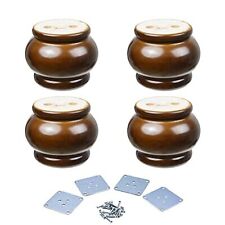 4PCS Wooden Round Furniture Bun Feet 2.36" Tall Walnut Finished Replacement S...