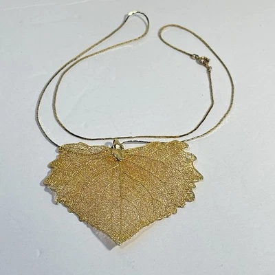 Vintage Preserved 24K Gold Dipped Aspen Leaf Pendant Necklace 23" Chain - Image 1 of 4