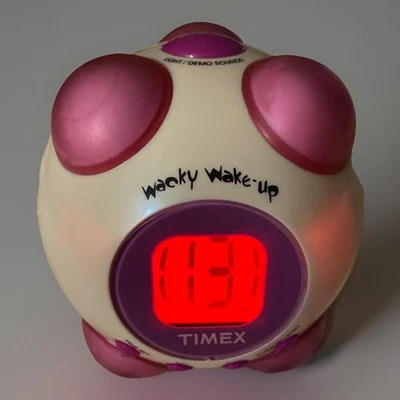 FUN TIMEX WACKY WAKE-UP ALARM CLOCK LCD RARE COLORS 7 WHIMSICAL SAYINGS VIBRATES - Image 1 of 4