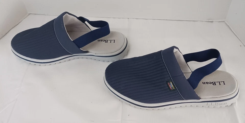 Sandálias tamancos infantis L.L Bean 5-6 azul ID 514088 sapatos ajustáveis elástico traseiro em excelente estado usado - Imagem 1 de 4