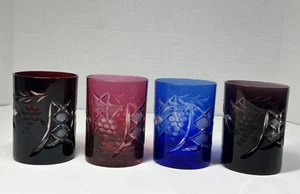 4 Vintage Bohemian Crystal Cut Whiskey Shot Glasses Set Brilliant Etched - Picture 1 of 18