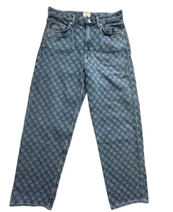 H&M Disney 100 X Monogram Jeans Mens 30X32 Loose Straight Leg Light Wash - Picture 1 of 11