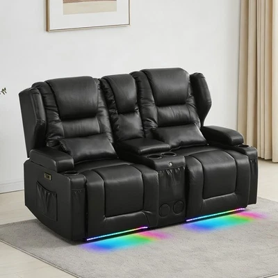 Sofá reclinable para asientos de cine en casa sofá reclinable de cuero PU sofá de dos plazas Foto 1 de 4