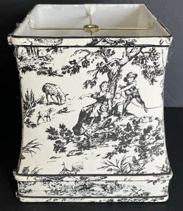 Toile Fabric Lamp Shade Black Cream Piping French Country 11" Square Bell - Picture 1 of 7