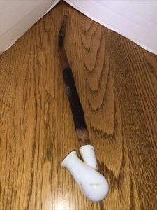 Vintage Porcelain Pipe With Wood Stem 14.5” Long. No Markings - Picture 1 of 8