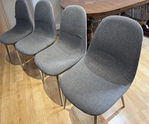 4 Grey Dining Chairs Fabric Padded Seat - Picture 1 of 3