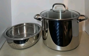 Wolfgang Puck Cafe' Collection 7 Qt Stainless Steel Stock Pot W/Glass Lid & Stea - Picture 1 of 6