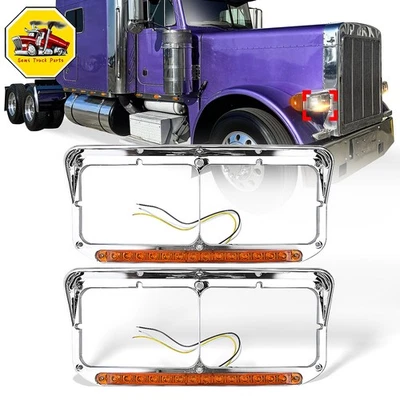 Headlight Bezels LED For Kenworth T400 T600 T800 W900B W900L Peterbilt 378 379 - Image 1 of 4