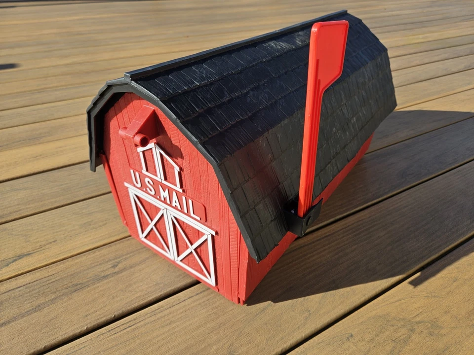 Vintage Rustic Red Barn Mailbox Black Roof Plastic 19.5 x 11 3/4 x 11.5 USA C2 - Image 1 of 4