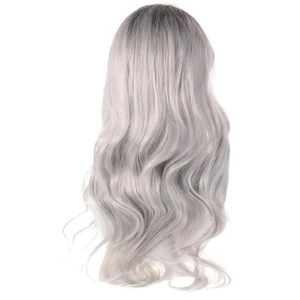 Bunte langwellige lockige schwarz ombre grau Kunsthaar Perücke für Damen - Bild 1 von 15