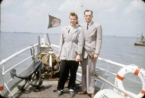 Vintage 35mm Slide COUPLE ON BOW OF BOAT LARGE ANCHOR OFF LIBYA 1952 - Picture 1 of 3