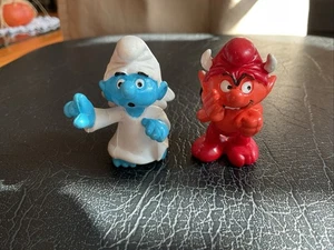Vintage 2 seltene Schlümpfe 80er PVC orange Teufel vs Engel Peyo Schleich - Bild 1 von 5