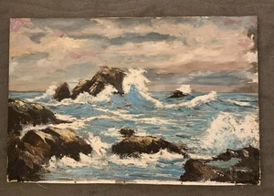 VINTAGE ANTIQUE SEASCAPE SURF OCEAN MCM Signed Vernone 36” X 24” Large Original - Picture 1 of 15