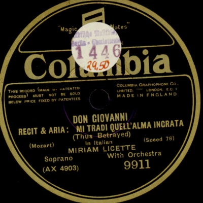 MIRIAM LICETTE -SOPRAN- "Don Giovanni" Mi tradi quell'alma Schellackplatte G4408 - Bild 1 von 2