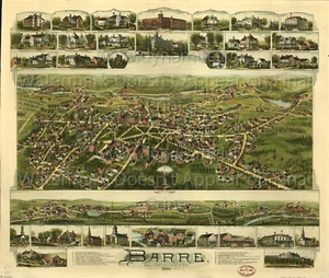 Vintage 1891 Map Barre, Massachusetts USA POSTER PRINT WALL DECOR - Bild 1 von 1