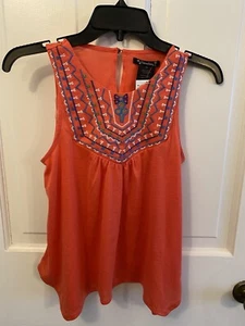 Xtraordinary Girls Orange Embroidered Sleeveless Top Shark Bite Hem Size XL NEW - Picture 1 of 5