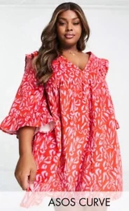 Asos Curve Boho Lagenlook Corduroy Vneck Midi Dress Womens Plus Sz 24 Smocked - Picture 1 of 7
