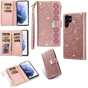 Glitter Girl/Lady Leather Magnetic Card Case Wallet Wristlet Strap Phone Cover - Picture 1 of 10