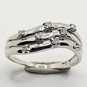 9ct Diamond Triple Rows Wave Crisscross 0.10ct White Gold Ring Size R 1/2 - Picture 1 of 21
