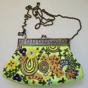 Vintage Beaded Purse Green With Chain - Picture 1 of 12