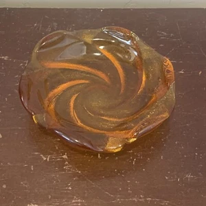 Vintage Fenton Style Art Glass Swirl Dish Ashtray Candy Dish Orange Yellow - Picture 1 of 4