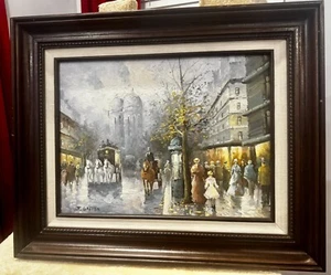 VINTAGE PRETTY PROFESSIONALLY FRAMED J.  GASTON OIL PAINTING ON CANVAS - Picture 1 of 4