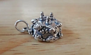 Sterling Silber 3D 10x15mm 3 Gramm 3 Kerze verziert Geburtstag Kuchen Charm hohl - Bild 1 von 6