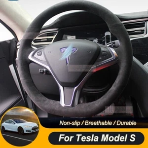 DIYDurable Soft Carbon Black Suede Car Steering Wheel Cover For Tesla Model S - Picture 1 of 6