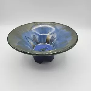 Vintage Fulper 1917-34 ceramica artistica blu vetro fluente piedi 7,25" in ciotola - Foto 1 di 15