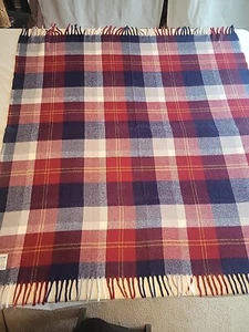 Faribo Plaid Throw/Blanket Blue Red White 52x60" Includes Fringe, 100% Acrylic - Picture 1 of 7