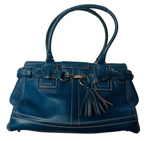 Autentica borsa Coach grande Penelope blu in pelle con ciottoli borsetta antipolvere - Foto 1 di 8