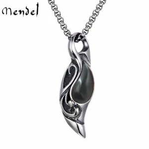 MENDEL Fashion Mens Black Onyx Stone Pendant Necklace Stainless Steel Charm Set - Picture 1 of 5