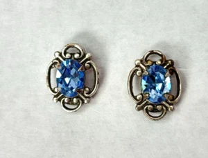 Sadie Green Earrings Art Nouveau Blue Austrian Crystal Pronged Stud victorian - Picture 1 of 7